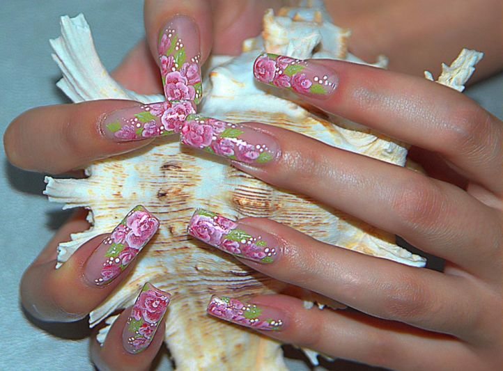 Китайская роспись на ногтях - бутонная роза